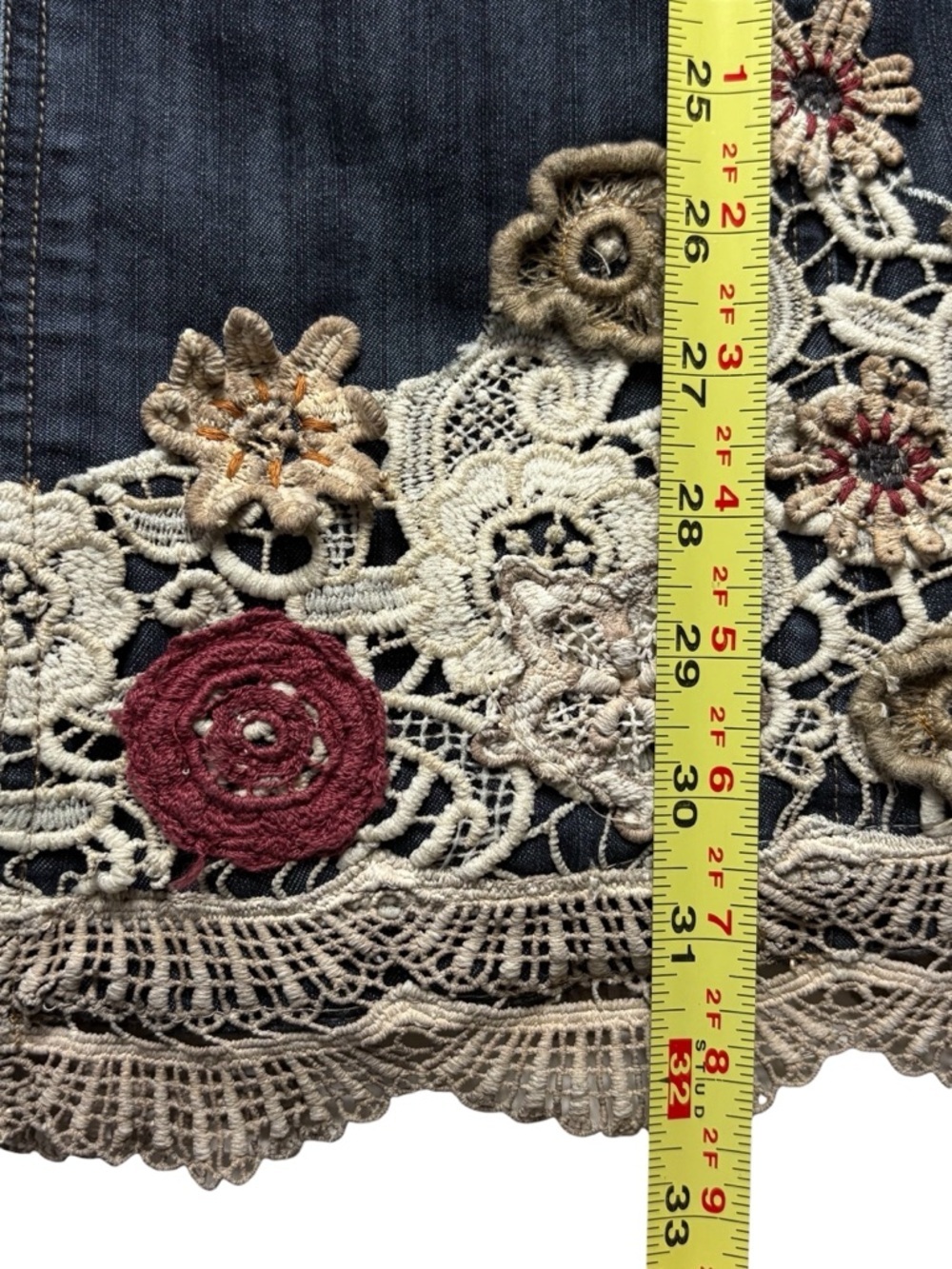 Chicos Embroidered Lace Denim Jacket Duster • Size 2 /US L • 3/4 Sleeve - Picture 12 of 15